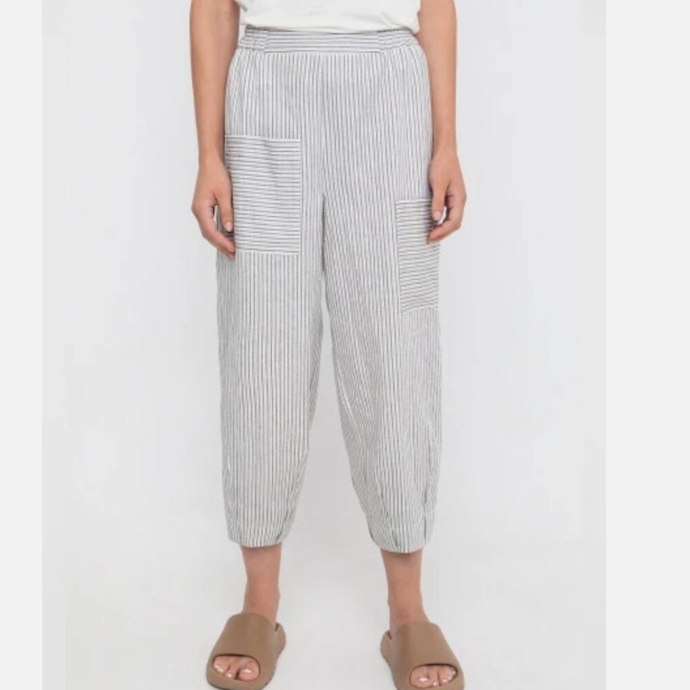 Ozai n Ku Rays Striped Metallic Pull On Lagenlook Cropped Pants Women's size L